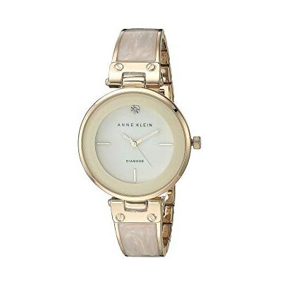 Anne Klein Montre bracelet pour femme avec cadran à diamant véritable, Ivoire/doré Anne Klein Montre bracelet pour femme avec cadran à diamant véritable, Ivoire/doré