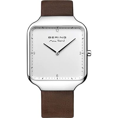 BERING Homme Analogique Quartz Montre avec Bracelet en Cuir 15836-504, Brun/Argent, 36 mm, Brun/Argent BERING Homme Analogique Quartz Montre avec Bracelet en Cuir 15836-504, Brun/Argent, 36 mm, Brun/Argent