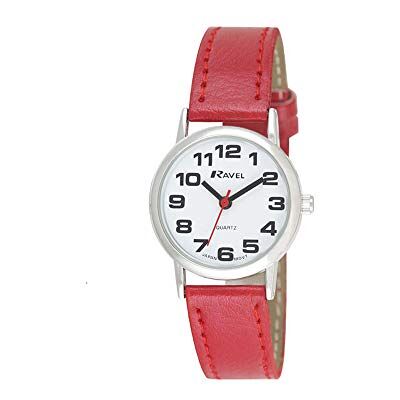 Ravel Montre Bracelet Femme Facile à Lire avec de Gros Chiffres Cadran Blanc/Ton argenté/Rouge Ravel Montre Bracelet Femme Facile à Lire avec de Gros Chiffres Cadran Blanc/Ton argenté/Rouge
