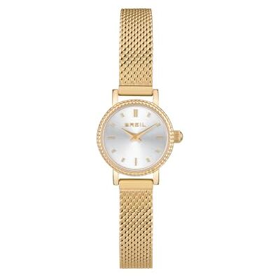 BREIL , Collection Darling, Montre pour femme en acier, bracelet en maille milanaise fine et flexible, lunette décorée, fermeture coulissante, boîtier de 18 mm, longueur réglable 13,5-19 cm, or clair, BREIL , Collection Darling, Montre pour femme en acier, bracelet en maille milanaise fine et flexible, lunette décorée, fermeture coulissante, boîtier de 18 mm, longueur réglable 13,5-19 cm, or clair,