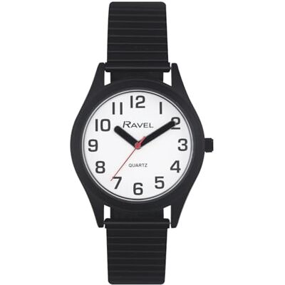 Ravel Montre unisexe avec bracelet en acier inoxydable ultra plat avec grands chiffres et aiguilles, Cadran noir et blanc, Unisex 36mm Uhrengehäuse, Bracelet Ravel Montre unisexe avec bracelet en acier inoxydable ultra plat avec grands chiffres et aiguilles, Cadran noir et blanc, Unisex 36mm Uhrengehäuse, Bracelet