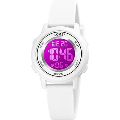 Alienwork Kids Montre Numérique Enfants Garçons Filles Étanche 5 ATM Sport, Bande Blanc/Multi/Silicone Blanc, Sangle Alienwork Kids Montre Numérique Enfants Garçons Filles Étanche 5 ATM Sport, Bande Blanc/Multi/Silicone Blanc, Sangle