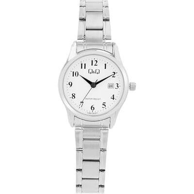 Q&Q Montre à quartz analogique pour femme en acier inoxydable avec bracelet à maillons et date 3 bars, Argenté., Classique Q&Q Montre à quartz analogique pour femme en acier inoxydable avec bracelet à maillons et date 3 bars, Argenté., Classique
