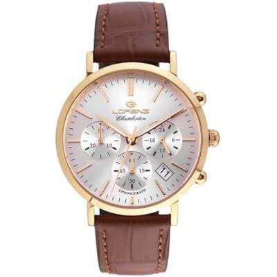 Lorenz Charleston 030273EE Montre classique à quartz pour homme Chronographe avec bracelet en cuir marron Lorenz Charleston 030273EE Montre classique à quartz pour homme Chronographe avec bracelet en cuir marron