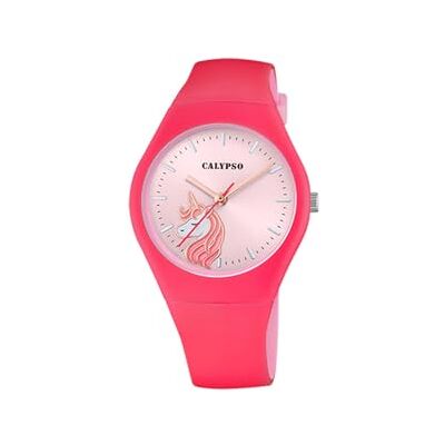 Calypso Montre modèle K5792/6 de la collection Sweet Time Boîte de 39 mm Fuchsia avec bracelet en caoutchouc rouge pour femme Calypso Montre modèle K5792/6 de la collection Sweet Time Boîte de 39 mm Fuchsia avec bracelet en caoutchouc rouge pour femme