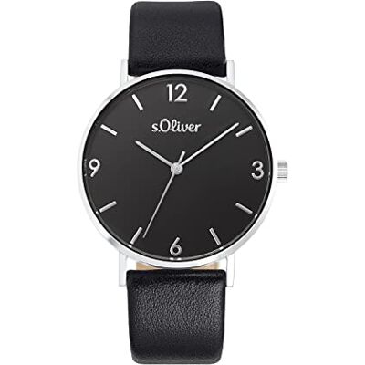 s.Oliver Montre analogique à quartz pour femme avec bracelet en cuir, argentée, étanche jusqu'à 3 bars, livrée dans un coffret cadeau, 2033489 s.Oliver Montre analogique à quartz pour femme avec bracelet en cuir, argentée, étanche jusqu'à 3 bars, livrée dans un coffret cadeau, 2033489