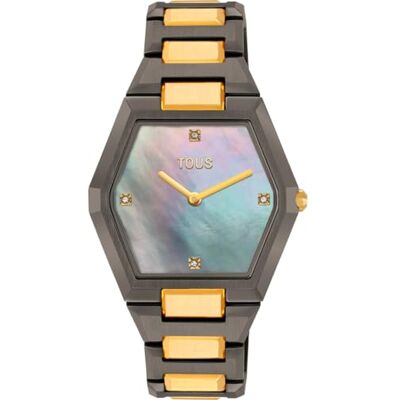 TOUS Montre analogique avec bracelet en acier et cadran en nacre Karat, Noir/doré/nacre, Classique TOUS Montre analogique avec bracelet en acier et cadran en nacre Karat, Noir/doré/nacre, Classique