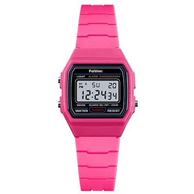 FeiWen Mode Simple Sport Montres Femme 50M Étanche Outdoor Militaires LED Électronique Alarme Chronomètre Plastique Digital Montre Bracelet de Garçon et Fille, Rouge, sangle FeiWen Mode Simple Sport Montres Femme 50M Étanche Outdoor Militaires LED Électronique Alarme Chronomètre Plastique Digital Montre Bracelet de Garçon et Fille, Rouge, sangle