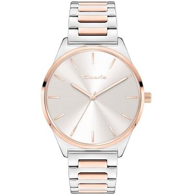 Tamaris Montre pour femme Montre à quartz ronde pour femme avec bracelet en acier inoxydable, Argenté/or rose, 38 mm, Bicolore rose basique Tamaris Montre pour femme Montre à quartz ronde pour femme avec bracelet en acier inoxydable, Argenté/or rose, 38 mm, Bicolore rose basique