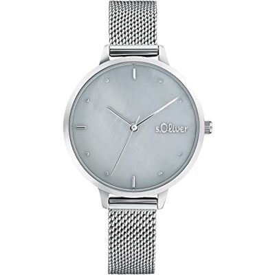 s.Oliver Montre analogique à quartz pour femme avec bracelet en acier inoxydable, couleur argent, étanche jusqu'à 3 bars, livrée dans un coffret cadeau, 2033510 s.Oliver Montre analogique à quartz pour femme avec bracelet en acier inoxydable, couleur argent, étanche jusqu'à 3 bars, livrée dans un coffret cadeau, 2033510