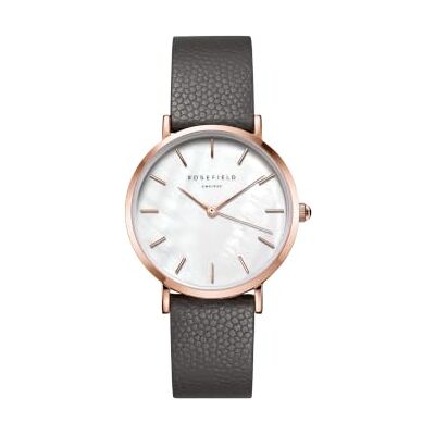 Rosefield Femme Montre Blanc Nacre Cadran Bracelet en Cuir Gris 33mm Rosefield Femme Montre Blanc Nacre Cadran Bracelet en Cuir Gris 33mm