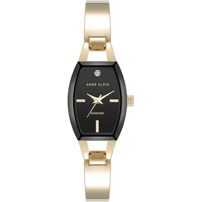Anne Klein Montre bracelet pour femme avec cadran en diamant véritable, doré/noir, japonais Anne Klein Montre bracelet pour femme avec cadran en diamant véritable, doré/noir, japonais