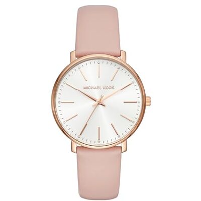 Michael Kors Pyper montre pour femmes, mouvement à quartz avec bracelet en acier inoxydable ou en cuir, Rose clair et blanc Michael Kors Pyper montre pour femmes, mouvement à quartz avec bracelet en acier inoxydable ou en cuir, Rose clair et blanc
