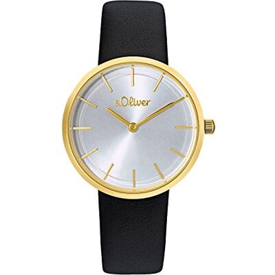 s.Oliver Montre analogique à quartz pour femme avec bracelet en cuir, couleur or, étanche jusqu'à 5 bars, livrée dans un coffret cadeau, 2033558 s.Oliver Montre analogique à quartz pour femme avec bracelet en cuir, couleur or, étanche jusqu'à 5 bars, livrée dans un coffret cadeau, 2033558