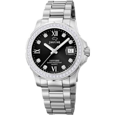 Jaguar Montre modèle J892/4 de la collection Woman, boîte de 34,5 mm noire avec bracelet en acier pour femme Jaguar Montre modèle J892/4 de la collection Woman, boîte de 34,5 mm noire avec bracelet en acier pour femme