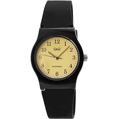 Q&Q CP0XJ80XY Montre-bracelet unisexe en silicone avec boucle ardillon à quartz analogique (noir jaune), lanière Q&Q CP0XJ80XY Montre-bracelet unisexe en silicone avec boucle ardillon à quartz analogique (noir jaune), lanière