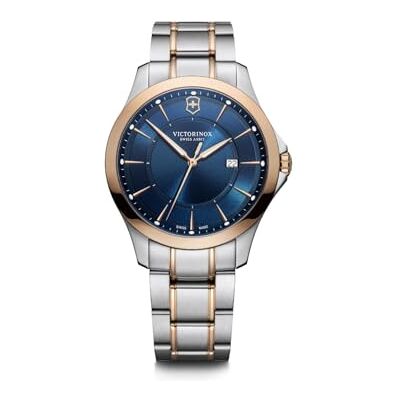 Victorinox Montre Homme Alliance Ø 40 mm, Swiss Made, Quartz Analogique, Étanche jusqu’à 100 m, Verre Saphir, Bracelet Inox, Bleu/Or Rose/Argent Victorinox Montre Homme Alliance Ø 40 mm, Swiss Made, Quartz Analogique, Étanche jusqu’à 100 m, Verre Saphir, Bracelet Inox, Bleu/Or Rose/Argent