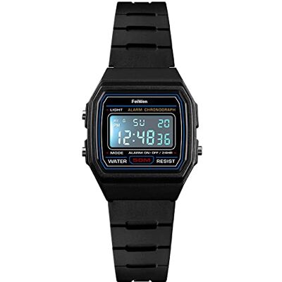 FeiWen Mode Simple Sport Montres Femme 50M Étanche Outdoor Militaires LED Électronique Alarme Chronomètre Plastique Digital Montre Bracelet de Garçon et Fille, Noir, sangle FeiWen Mode Simple Sport Montres Femme 50M Étanche Outdoor Militaires LED Électronique Alarme Chronomètre Plastique Digital Montre Bracelet de Garçon et Fille, Noir, sangle