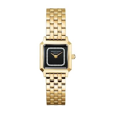 Rosefield Boxelle Montre Femme Cadran Noir Cadre Cristaux Bracelet Acier Plaqué Or 23K 19.5x19.5mm BBGSG-B09 Rosefield Boxelle Montre Femme Cadran Noir Cadre Cristaux Bracelet Acier Plaqué Or 23K 19.5x19.5mm BBGSG-B09