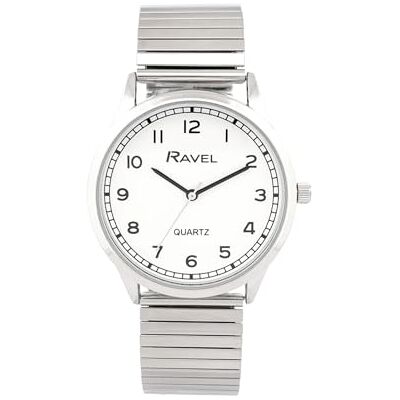 Ravel Montre unisexe facile à lire tous les jours avec piste des minutes sur bracelet en acier inoxydable Quartz analogique R0242 Ravel Montre unisexe facile à lire tous les jours avec piste des minutes sur bracelet en acier inoxydable Quartz analogique R0242