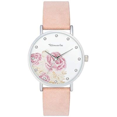 Tamaris Montre pour femme série : Alva avec bracelet en cuir et divers motifs de cadran Diamètre : 38 mm, Rose, sangle Tamaris Montre pour femme série : Alva avec bracelet en cuir et divers motifs de cadran Diamètre : 38 mm, Rose, sangle