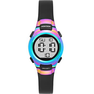 Armitron 45/7012 Montre de sport à chronographe numérique, avec bracelet en résine, pour femme, Noir/arc-en-ciel irisé Armitron 45/7012 Montre de sport à chronographe numérique, avec bracelet en résine, pour femme, Noir/arc-en-ciel irisé