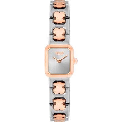 TOUS Montre analogique avec bracelet en acier Icon Time, argent et or rose, Classique TOUS Montre analogique avec bracelet en acier Icon Time, argent et or rose, Classique