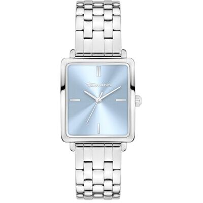 Tamaris Montre pour femme avec boîtier carré et bracelet en acier inoxydable ou bracelet en cuir, Argent carré, bleu clair, Argenté/bleu clair Tamaris Montre pour femme avec boîtier carré et bracelet en acier inoxydable ou bracelet en cuir, Argent carré, bleu clair, Argenté/bleu clair