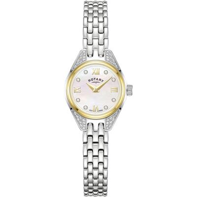 Rotary Montre cocktail en nacre avec cadran plaqué or et bracelet en acier inoxydable pour femme Rotary Montre cocktail en nacre avec cadran plaqué or et bracelet en acier inoxydable pour femme