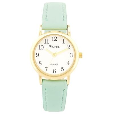 Ravel Montre Femme Couleur Pastel Everyday Silver Tone Quartz Analogique R0137, Vert/doré, Small 27mm watch case, Sangle Ravel Montre Femme Couleur Pastel Everyday Silver Tone Quartz Analogique R0137, Vert/doré, Small 27mm watch case, Sangle