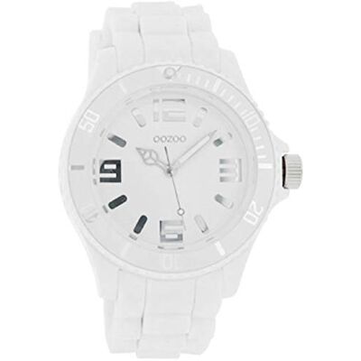 Oozoo Montre-bracelet pour femme avec bracelet en silicone Chiffres arabes argentés et index de 43 mm de diamètre Différentes variantes, C4172 blanc, sangle Oozoo Montre-bracelet pour femme avec bracelet en silicone Chiffres arabes argentés et index de 43 mm de diamètre Différentes variantes, C4172 blanc, sangle