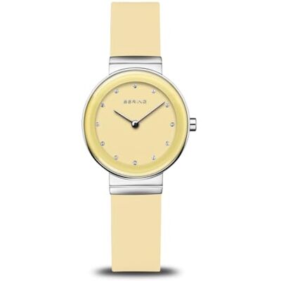 BERING Montre à quartz pour femme Collection Classic Avec acier inoxydable et verre saphir 3 ATM, Jaune, Bracelet BERING Montre à quartz pour femme Collection Classic Avec acier inoxydable et verre saphir 3 ATM, Jaune, Bracelet