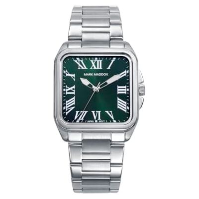 Mark Maddox MM0143-62 Montre femme analogique trois aiguilles, boîtier et bracelet en acier, cadran vert avec chiffres romains, verre minéral Mark Maddox MM0143-62 Montre femme analogique trois aiguilles, boîtier et bracelet en acier, cadran vert avec chiffres romains, verre minéral
