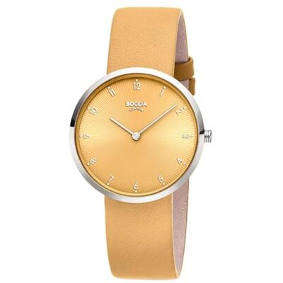 Boccia Titanium 3309-15 Montre pour femme en titane 36 mm avec cadran jaune curry, montre à quartz avec bracelet en cuir jaune, ultra plate env. 7 mm, étanche 3 bar, légère et hypoallergénique Boccia Titanium 3309-15 Montre pour femme en titane 36 mm avec cadran jaune curry, montre à quartz avec bracelet en cuir jaune, ultra plate env. 7 mm, étanche 3 bar, légère et hypoallergénique