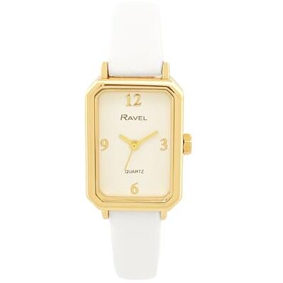 Ravel Montre Femme Rectangulaire Classique Quartz Analogique R0144, Blanc / Couleur Or Ravel Montre Femme Rectangulaire Classique Quartz Analogique R0144, Blanc / Couleur Or