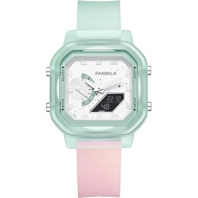 Alienwork Montre numérique pour enfants garçons filles multifonction résistante à l'eau étanche, Vert transparent/blanc vert/bracelet en silicone multicolore, Sangle Alienwork Montre numérique pour enfants garçons filles multifonction résistante à l'eau étanche, Vert transparent/blanc vert/bracelet en silicone multicolore, Sangle