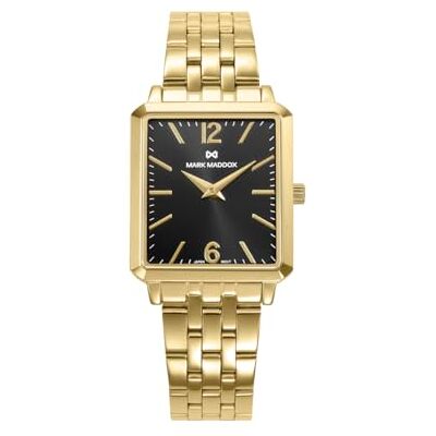 Mark Maddox MM0142-55 Montre femme analogique deux aiguilles, boîtier et bracelet en acier IP doré, cadran noir avec chiffres arabes, verre minéral Mark Maddox MM0142-55 Montre femme analogique deux aiguilles, boîtier et bracelet en acier IP doré, cadran noir avec chiffres arabes, verre minéral
