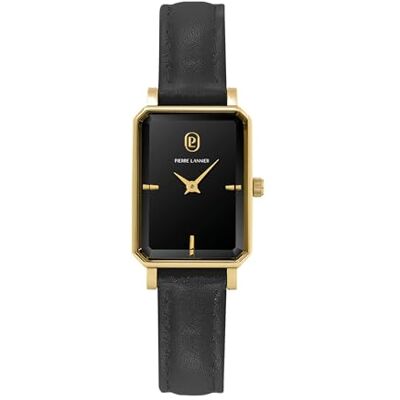 Pierre Lannier Ariane Doré Montre pour femme Cadran noir Bracelet en cuir 12 mm, Noir , 28.4 Pierre Lannier Ariane Doré Montre pour femme Cadran noir Bracelet en cuir 12 mm, Noir , 28.4