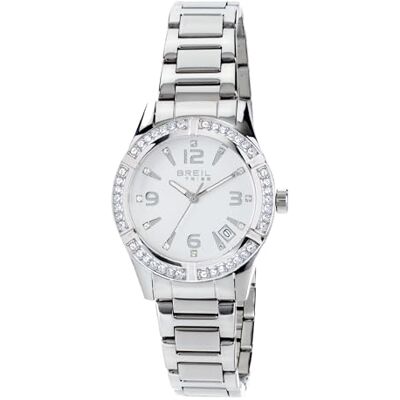 BREIL , Collection C'est Chic, Montre Femme, Chronographe Femme en Acier Brillant, Lunette avec Cristaux, Cadran Blanc, Boîtier 32 mm, Fermeture pratique, Résistant à l'eau, Silber-weiß, Moderne BREIL , Collection C'est Chic, Montre Femme, Chronographe Femme en Acier Brillant, Lunette avec Cristaux, Cadran Blanc, Boîtier 32 mm, Fermeture pratique, Résistant à l'eau, Silber-weiß, Moderne