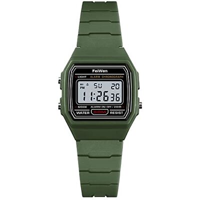 FeiWen Mode Simple Sport Montres Femme 50M Étanche Outdoor Militaires LED Électronique Alarme Chronomètre Plastique Digital Montre Bracelet de Garçon et Fille, Vert, sangle FeiWen Mode Simple Sport Montres Femme 50M Étanche Outdoor Militaires LED Électronique Alarme Chronomètre Plastique Digital Montre Bracelet de Garçon et Fille, Vert, sangle