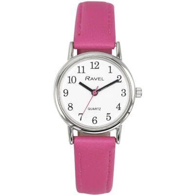 Ravel R0140 Montre ronde à quartz analogique pour femme Argenté, Cadran rose fuchsia/blanc, 36mm watch case, Sangle Ravel R0140 Montre ronde à quartz analogique pour femme Argenté, Cadran rose fuchsia/blanc, 36mm watch case, Sangle