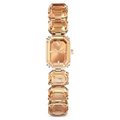 Swarovski Montre Millenia, bracelet en cristaux marrons taillés octogone, boîtier octogonal avec cadran soleillé, étanche 50 m, mécanisme suisse quartz, finition champagne doré Swarovski Montre Millenia, bracelet en cristaux marrons taillés octogone, boîtier octogonal avec cadran soleillé, étanche 50 m, mécanisme suisse quartz, finition champagne doré