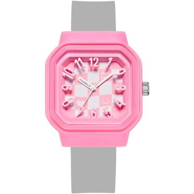 Alienwork Montre de sport étanche pour enfants garçons filles, Rose/rose/blanc/bracelet en silicone gris, Sangle Alienwork Montre de sport étanche pour enfants garçons filles, Rose/rose/blanc/bracelet en silicone gris, Sangle