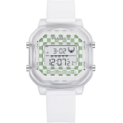 Alienwork Montre numérique pour enfant garçon et fille Multifonction Étanche, Transparent/vert/bracelet en silicone blanc Alienwork Montre numérique pour enfant garçon et fille Multifonction Étanche, Transparent/vert/bracelet en silicone blanc