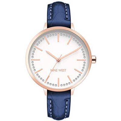 Nine West Femmes Analogique Quartz Montre NW/2554RGNV, Bleu Marine/Or Rose, Sangle Nine West Femmes Analogique Quartz Montre NW/2554RGNV, Bleu Marine/Or Rose, Sangle