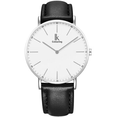 Alienwork IK Montre Hommes Femmes Argent Bracelet en Cuir Noir Ultra-mince Alienwork IK Montre Hommes Femmes Argent Bracelet en Cuir Noir Ultra-mince