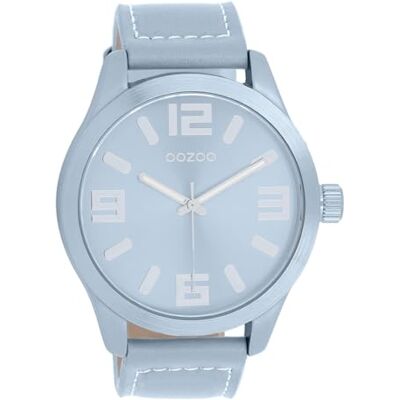 Oozoo C11653 Montre bracelet 47 mm avec cadran bleu glacier Bracelet en cuir Mouvement à quartz japonais Verre minéral 2 ATM Oozoo C11653 Montre bracelet 47 mm avec cadran bleu glacier Bracelet en cuir Mouvement à quartz japonais Verre minéral 2 ATM