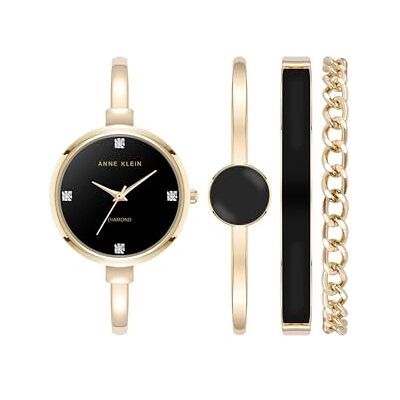 Anne Klein Montre AK/5142BKST, Noir/doré cultivé en laboratoire, AK/5142BKST Anne Klein Montre AK/5142BKST, Noir/doré cultivé en laboratoire, AK/5142BKST