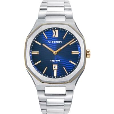 Viceroy Montre Homme Horloge Laura Scanes, Lunette IP Dorée, Verre Saphir, Réf. 45009-33, argent métallique Viceroy Montre Homme Horloge Laura Scanes, Lunette IP Dorée, Verre Saphir, Réf. 45009-33, argent métallique