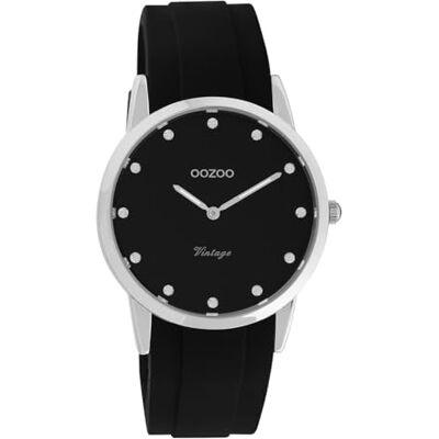 Oozoo Montre vintage pour femme Avec bracelet en silicone de 20 mm Montre analogique ronde C20177, argent/noir , bracelet Oozoo Montre vintage pour femme Avec bracelet en silicone de 20 mm Montre analogique ronde C20177, argent/noir , bracelet